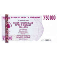 P52 Zimbabwe - 750.000 Dollars Year 2007/2008 (Bearer Cheque)